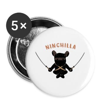 Flauschiger Samurai Chinchilla - Buttons groß 56 mm (5er Pack) - Weiß - Vorne
