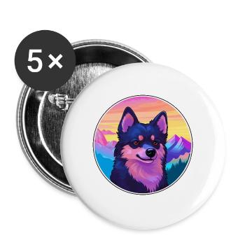 Schipperke Hunderasse Cartoon Kawaii Aquarell - Buttons groß 56 mm (5er Pack) - Weiß - Vorne