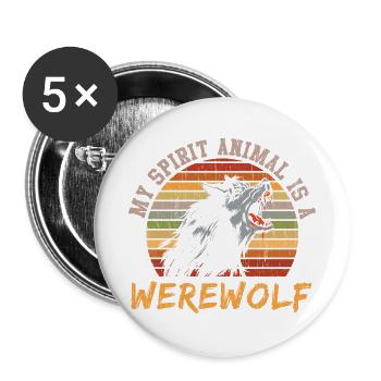 Mein Geistes Tier ist Werwolf - Buttons groß 56 mm (5er Pack) - Weiß - Vorne