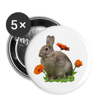 Hase Osterhase Ringelblume - Buttons groß 56 mm (5er Pack) - Weiß - Vorne