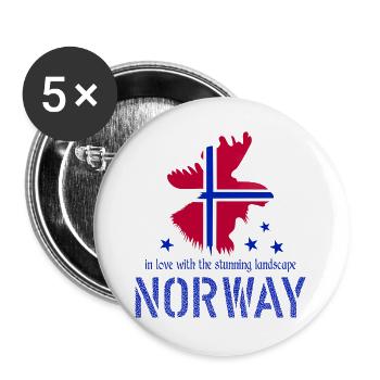 Norwegen Norge - Buttons groß 56 mm (5er Pack) - Weiß - Vorne