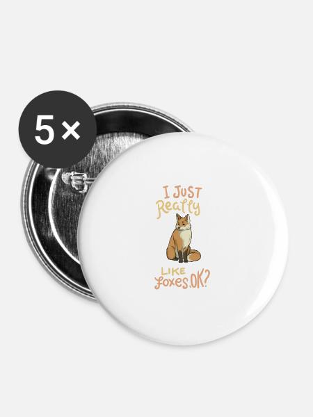 Fuchs Tier Wald - Buttons groß 56 mm (5er Pack) - Weiß
