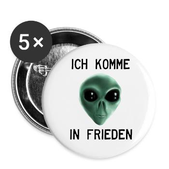 Ich komme in Frieden - Grüner Alien - Buttons groß 56 mm (5er Pack) - Weiß - Vorne