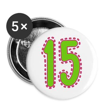 15. 15 JAHRE. 15. JAHRESTAG. 15-JÄHRIGES JUBILÄUM. - Buttons groß 56 mm (5er Pack) - Weiß - Vorne