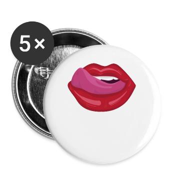 Rote Lippen mit Zunge - Sexy Kussmund Pop Art - Buttons groß 56 mm (5er Pack) - Weiß - Vorne