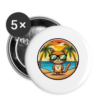Cymric Katzenrasse Cartoon Sonnenbrille Strand - Buttons groß 56 mm (5er Pack) - Weiß - Vorne