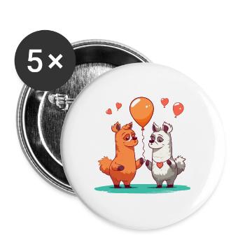 Lamas Kawaii Cartoon Haustier spielt mit Luftballons - Buttons groß 56 mm (5er Pack) - Weiß - Vorne