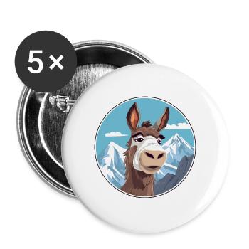 Esel Aquarell Karikatur Kawaii Haustier Tier Farbe - Buttons groß 56 mm (5er Pack) - Weiß - Vorne