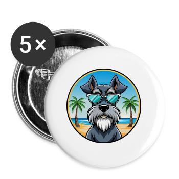 Riesenschnauzer Hunderasse Cartoon Sonnenbrille Strand - Buttons groß 56 mm (5er Pack) - Weiß - Vorne