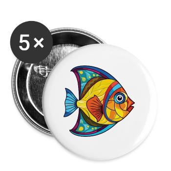 Flunderfisch Bunte Aquarell-Tierkarikatur - Buttons groß 56 mm (5er Pack) - Weiß - Vorne