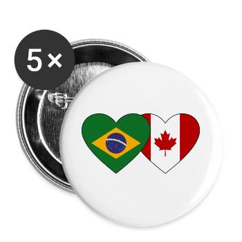 Brazil Canada Heart Flag - Buttons large 2.2''/56 mm (5-pack) - white - Front