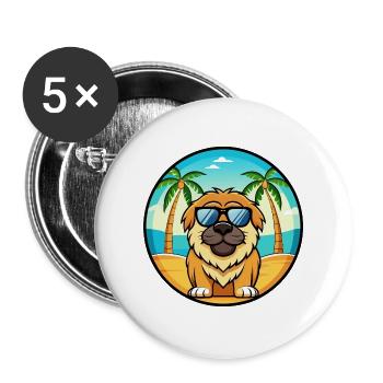 Tibetische Dogge Hunderasse Cartoon Sonnenbrille Strand - Buttons groß 56 mm (5er Pack) - Weiß - Vorne