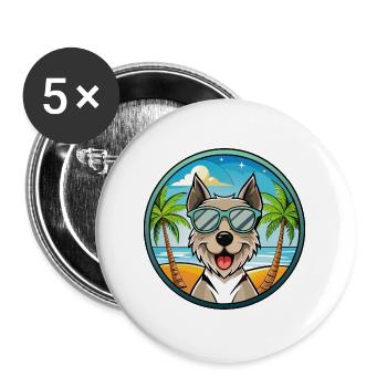 Möwe Terrier Hunderasse Cartoon Sonnenbrille Strand - Buttons groß 56 mm (5er Pack) - Weiß - Vorne