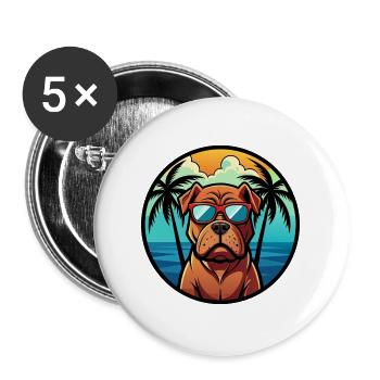 Französisch Bordeaux Mastiff Hunderasse Cartoon Strand - Buttons groß 56 mm (5er Pack) - Weiß - Vorne