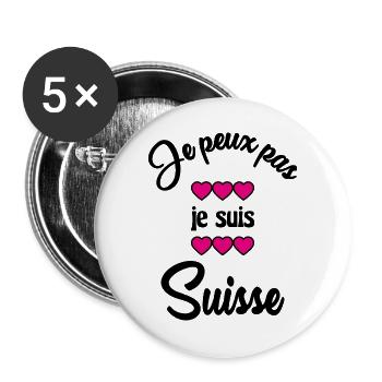 SCHWEIZ. HUMOR. LAND. FLAGGE. GENF. LAUSANNE - Buttons groß 56 mm (5er Pack) - Weiß - Vorne