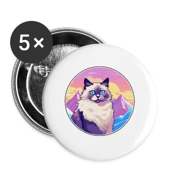 Birma Heilige Katze Bunte Karikatur Aquarell Illu - Buttons groß 56 mm (5er Pack) - Weiß - Vorne