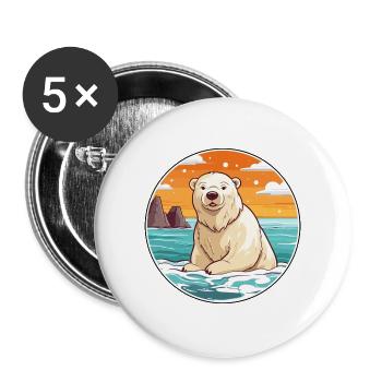 Eisbär Aquarell Karikatur Kawaii Clipart Haustier - Buttons groß 56 mm (5er Pack) - Weiß - Vorne