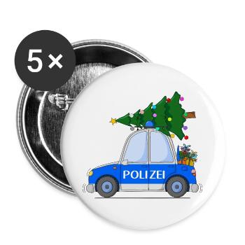 Polizeiauto Weihnachten - Buttons groß 56 mm (5er Pack) - Weiß - Vorne