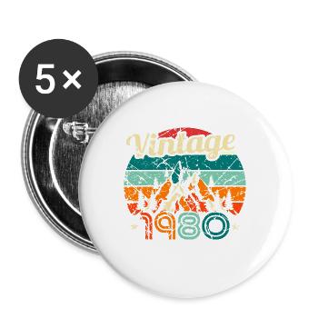 Vintage 1980 Retro 80s Birthday Bday - Buttons groß 56 mm (5er Pack) - Weiß - Vorne