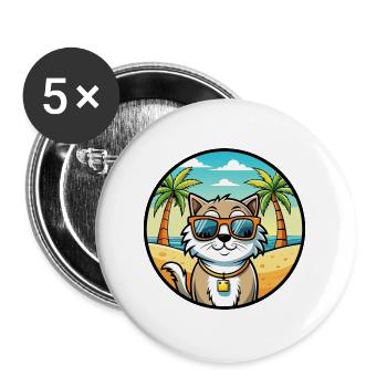 Ragamuffin Katzenrasse Cartoon Sonnenbrille Strand - Buttons groß 56 mm (5er Pack) - Weiß - Vorne