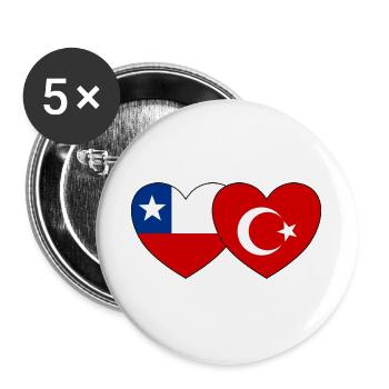 Chile Türkei Flagge Herz - Buttons groß 56 mm (5er Pack) - Weiß - Vorne
