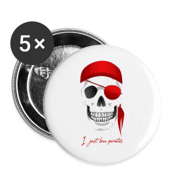 Totenkopf Pirat - Buttons groß 56 mm (5er Pack) - Weiß - Vorne