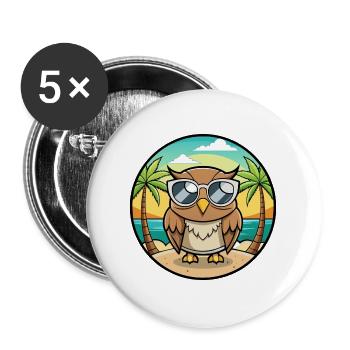 Eule Lustige Cartoon Sommer Strand Sonnenbrille Aufkleber - Buttons groß 56 mm (5er Pack) - Weiß - Vorne