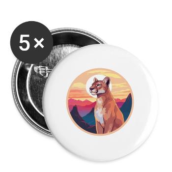 Cougar Buntes Aquarell Cartoon Kawaii Tier - Buttons groß 56 mm (5er Pack) - Weiß - Vorne
