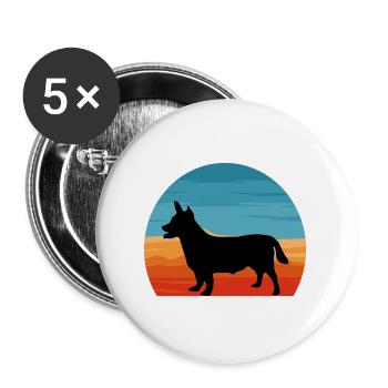 Lancashire Heeler Hund Liebe Silhouette Retro Sonnenuntergang - Buttons groß 56 mm (5er Pack) - Weiß - Vorne