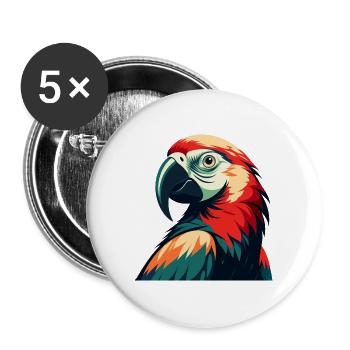 Perroquet Dessin animé Personnage Animal de compagnie coloré - Lot de 5 grands badges (56 mm) - blanc - Devant