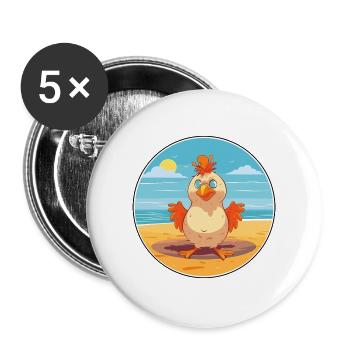 Huhn Cartoon Yoga Strand Sommer Illustration - Buttons groß 56 mm (5er Pack) - Weiß - Vorne