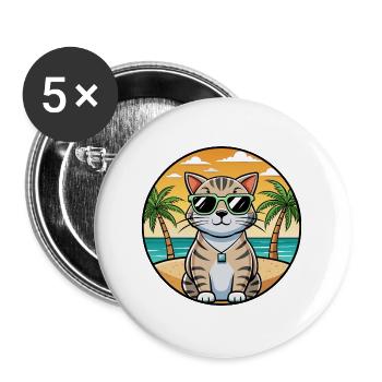 Schottische Falte Kurzhaarkatze Rasse Cartoon Strand - Buttons groß 56 mm (5er Pack) - Weiß - Vorne