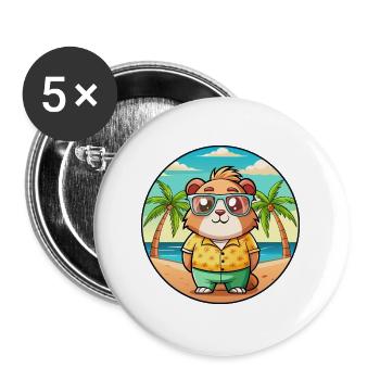 Cochon d’Inde Drôle Dessin Animé Plage Été Lunettes de soleil - Lot de 5 grands badges (56 mm) - blanc - Devant
