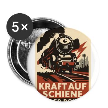 Eisenbahn Kraft auf Schiene BR 50 rollt Güterzug - Buttons groß 56 mm (5er Pack) - Weiß - Vorne