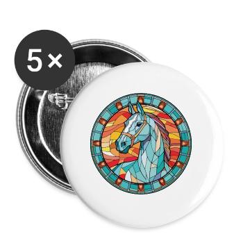 Pferd buntes Aquarell Tier Haustier Illustration - Buttons groß 56 mm (5er Pack) - Weiß - Vorne