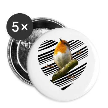 Rotkehlchen Singvogel - Buttons groß 56 mm (5er Pack) - Weiß - Vorne