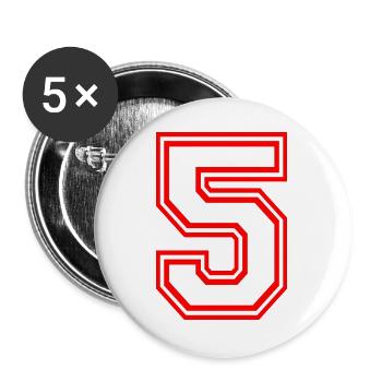 GLÜCKSZAHL FÜNF 5 NUMMER LUCKY NUMBER SPORT RUGBY - Buttons groß 56 mm (5er Pack) - Weiß - Vorne