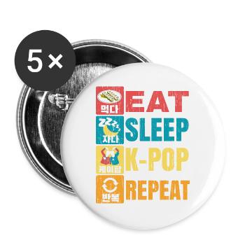 Eat Sleep K-Pop Repeat Koreanische Musik Südkorea - Buttons groß 56 mm (5er Pack) - Weiß - Vorne