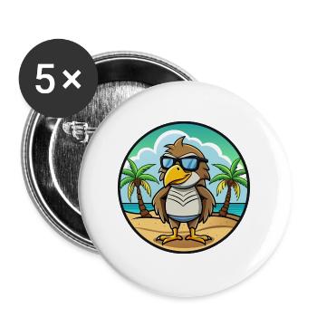 Hawk Lustige Cartoon Sommer Strand Sonnenbrille Aufkleber - Buttons groß 56 mm (5er Pack) - Weiß - Vorne