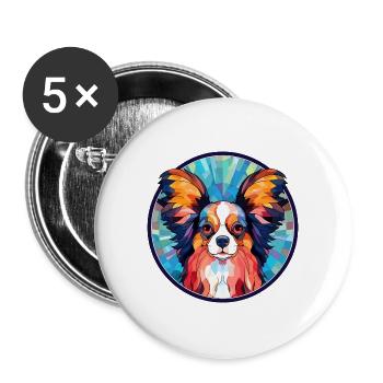 Papillon Hund Buntes Glas Bunte Karikatur Kawaii - Buttons groß 56 mm (5er Pack) - Weiß - Vorne