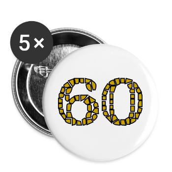 60. 60 JAHRE. 60-JÄHRIGES JUBILÄUM. 60. GEBURTSTAG. - Buttons groß 56 mm (5er Pack) - Weiß - Vorne