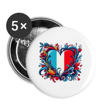 Vintage French Heart - Buttons large 2.2''/56 mm (5-pack) - white - Front