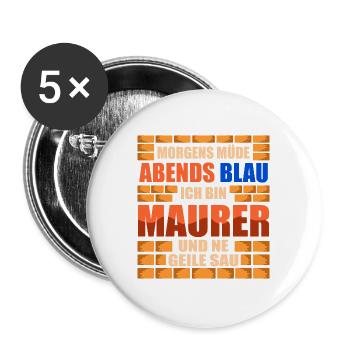 Maurer Geile Sau Mauern Mauermeister Bauhandwerker - Buttons groß 56 mm (5er Pack) - Weiß - Vorne