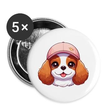 Chien Cavalier King Charles chien - casquette rose - Lot de 5 grands badges (56 mm) - blanc - Devant