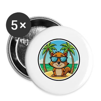 Eichhörnchen Lustige Cartoon Sommer Strand Sonnenbrille - Buttons groß 56 mm (5er Pack) - Weiß - Vorne