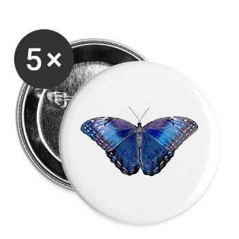 Schmetterling - Blau - Buttons groß 56 mm (5er Pack) - Weiß - Vorne