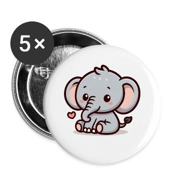 Kleiner Elefant – süß & verspielt - Buttons groß 56 mm (5er Pack) - Weiß - Vorne