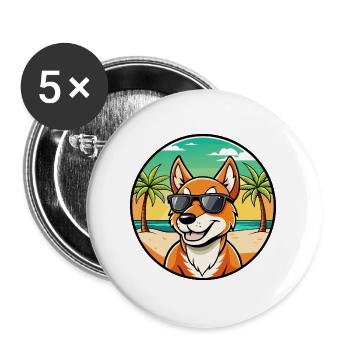 Dingo Hund Rasse Cartoon Sonnenbrille Strand - Buttons groß 56 mm (5er Pack) - Weiß - Vorne