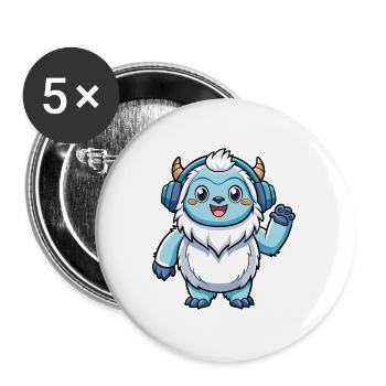 Yeti Lustige Zeichentrickfigur Kopfhörer Musik - Buttons groß 56 mm (5er Pack) - Weiß - Vorne