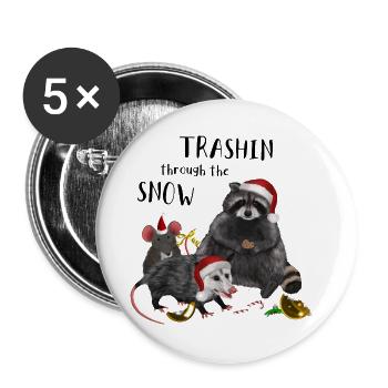 Trashin through the Snow - Waschbär & Opossum - Buttons groß 56 mm (5er Pack) - Weiß - Vorne